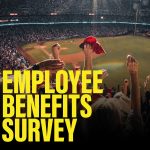 Employee benefits survey cover for Executives in Sport Group with bold typography over sports crowd photography.