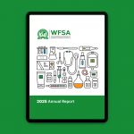 WFSA 2025 annual report cover displayed on tablet, featuring medical line icon illustrations